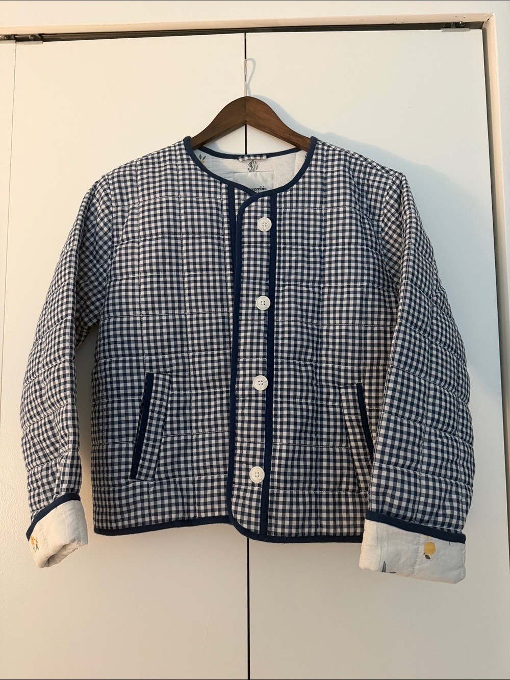 Abercrombie Navy Gingham Quilted Jacket